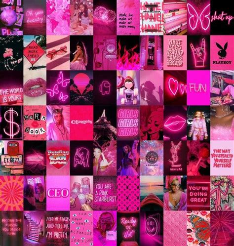 Hot Pink Wall Collage Kit Photo Wall Collage Pink Aesthetic Etsy Wall