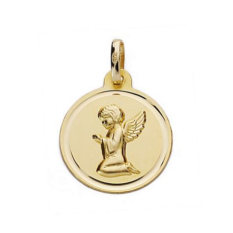 Medalla oro 18k Ángel de la Guarda 16mm, redondo [9065]