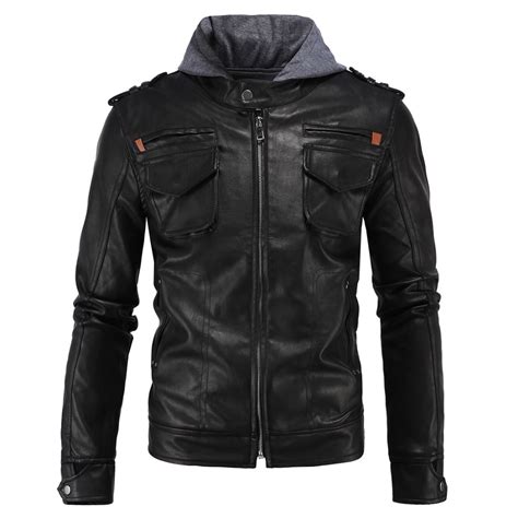 New Fashion Pu Leather Jacket Hooded Slim Fit Motorcycle Pu Suede