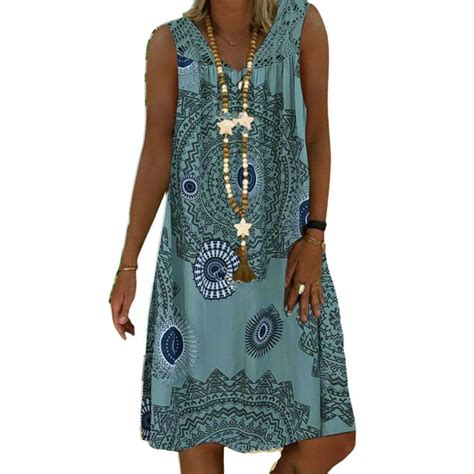 Fashionwt Women Plus Size Lace Patchwork Print Deep V Neck Sleeveless Dress