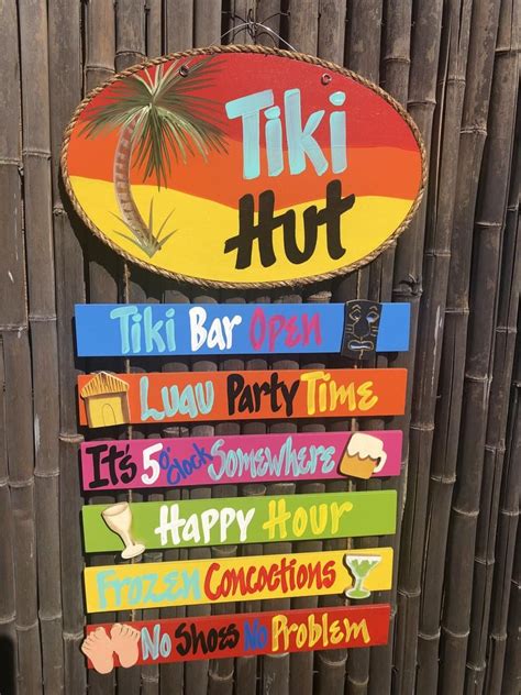 Tiki Hut Wood Sign Handmade Wall Art Happy Hour Bar Sign Tiki Etsy