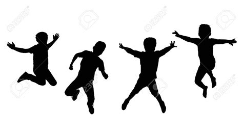 Happy Kids Jumping Silhouettes Isolated Illustration Stock Illustration