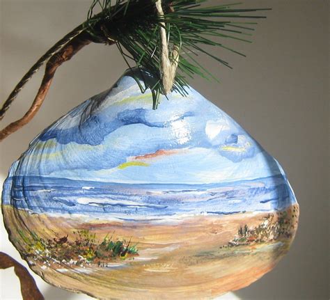 Holiday Art Hand Painted Seashell Ornament Etsy Seashell Painting