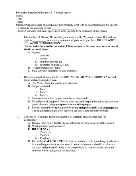 Persuasive Speech Essay Outline Sample Persuasive Speech Outline 2022