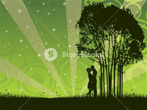 Vector Kissing Couple Under The Tree Royalty Free Stock Image Storyblocks