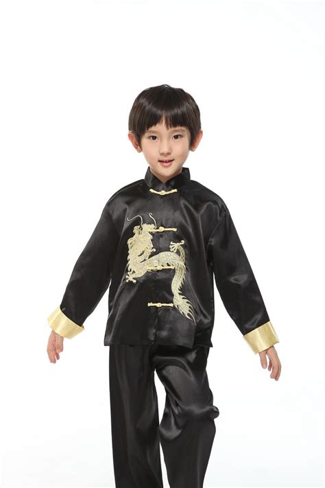 Boys Kids Traditional Chinese Dragon Kung Fu Outfit Tang Suit Costume