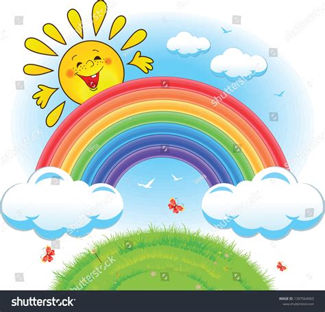Cartoon Rainbow Clouds Sun Vector De Stock Libre De Regalías