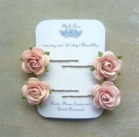 Blush Pink Rose Hair Pins Rose Bobby Pins Rose Slides Etsy Blush