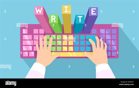 Illustration Featuring Hands Typing On A Colorful Keyboard With Letters