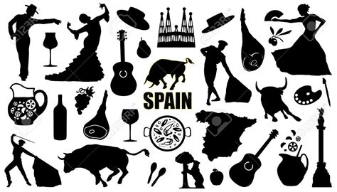 Spain Silhouettes On The White Background Spain White Background