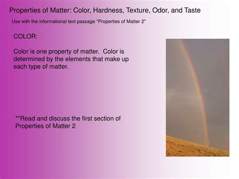 Ppt Properties Of Matter Color Hardness Texture Odor And Taste