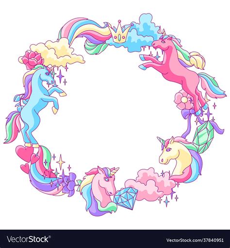 Decorative Frame With Unicorn And Fantasy Items Vector Image