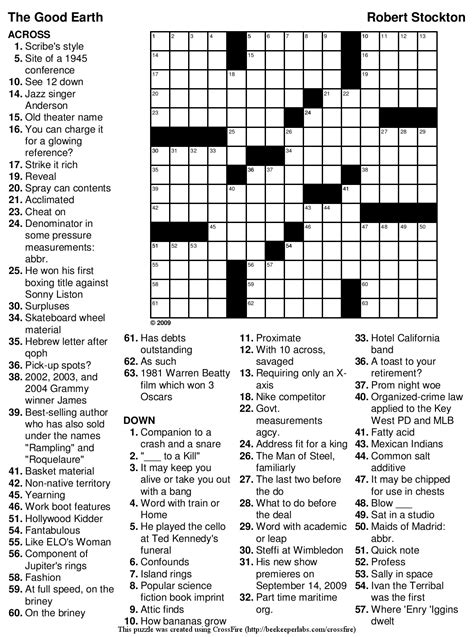 Solve our word fit puzzles online or print! Beekeeper Crosswords » Blog Archive » Puzzle #113: "The Good Earth"
