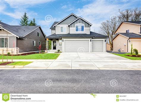 Grey House Exterior On A Blue Sky Background Stock Image Image Of