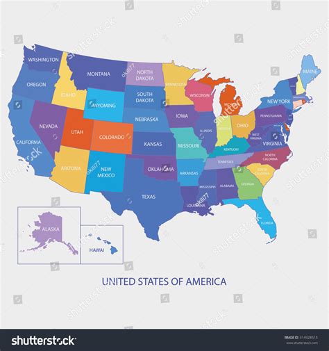 Usa Map Color Name Countriesunited States Stock Vector 314928515