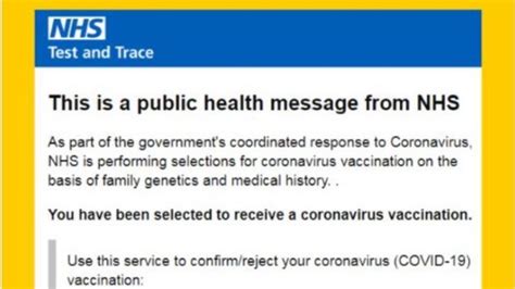 Beware Fake Covid Vaccination Invites Nhs Warns Bbc News