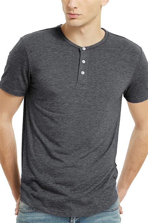 Buy Mens Henley Short Sleeve 3 Button T Shirts For Men L Charcoal Heather At