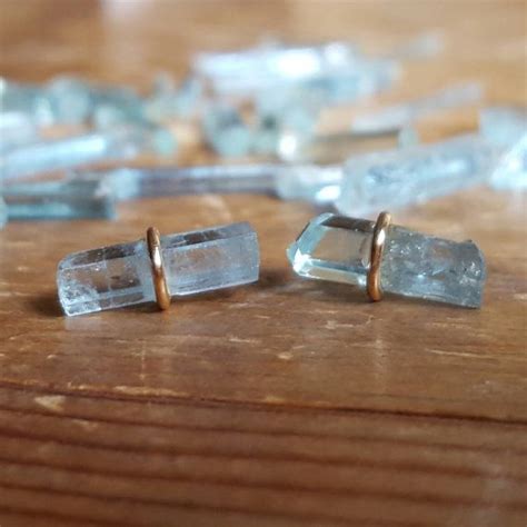K Gold Studs Aquamarine Earrings Aquamarine Crystal Crystal Stud
