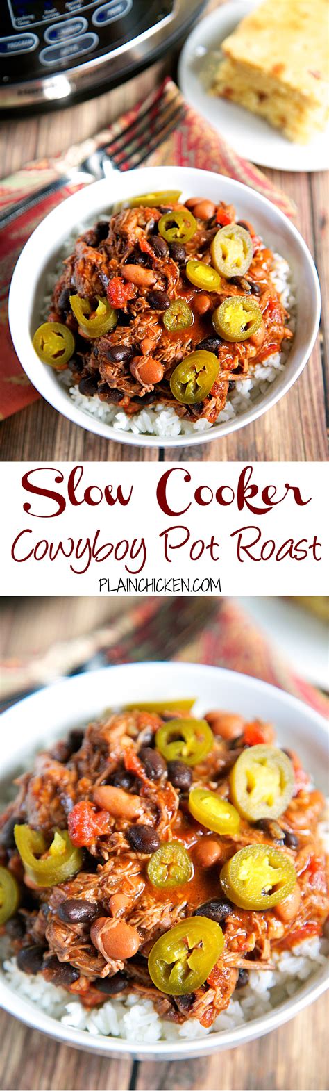 If you like your pinto beans whole, you're done! {Slow Cooker} Cowboy Pot Roast recipe - pot roast slow cooked with pinto beans, Rotel tomatoes ...