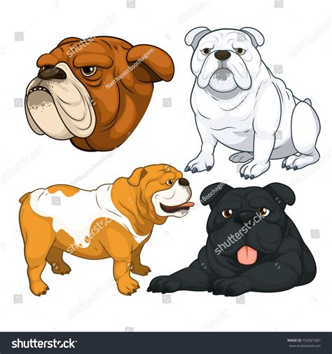 English Bulldog Cartoon Set Stock Vector Royalty Free 752821087