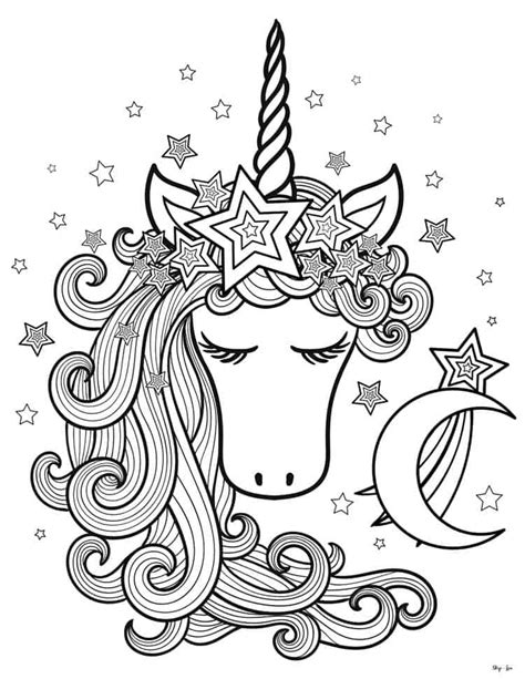 Unicorn Head With Moon And Stars Horse Coloring Pages Unicorn Coloring