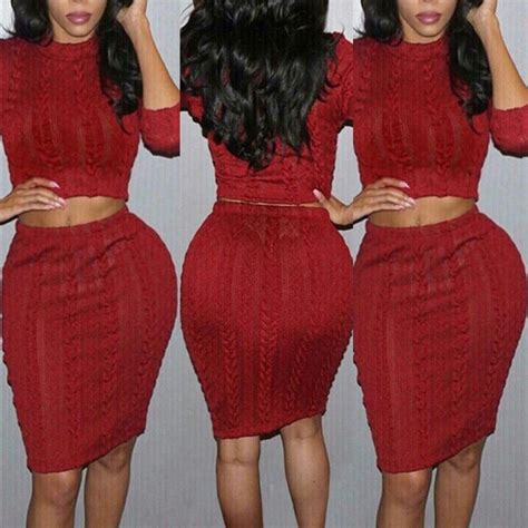 sexy crochet cropped crew neck bodycon skirt sets body con skirt sexy crochet wine red sweater