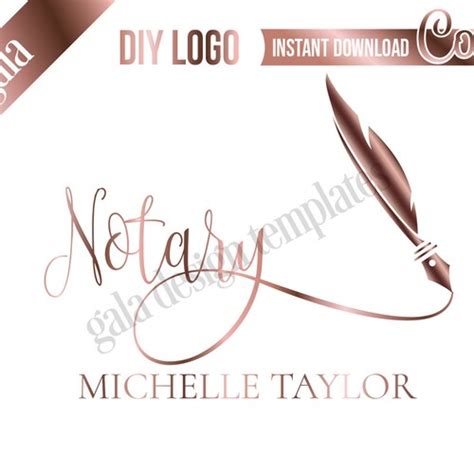 Notary Logo Design Signing Agent Logo Feather Pen Logo Diy Etsy