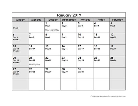 2019 Julian Date Calendar Free Printable Templates