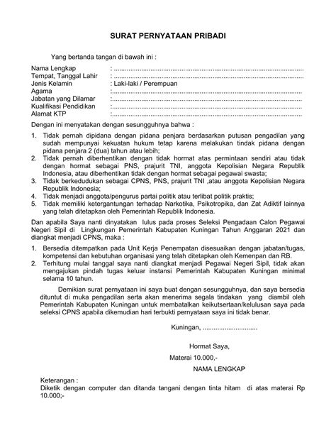Contoh Surat Pernyataan Pppk Teknis Homecare