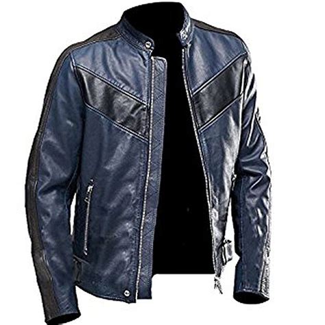 Mens Cafe Racer Vintage Navy Blue Biker Real Leather Jacket