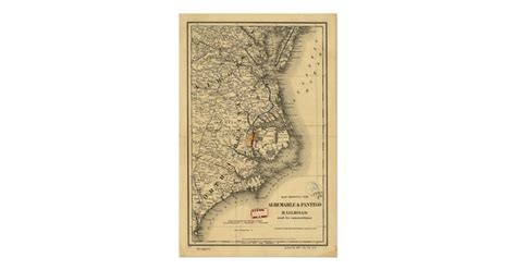 Vintage Map Of The North Carolina Coast 1887 Poster