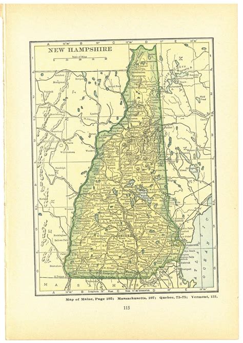 An Old Map Of The State Of New Hampshire With Its Roads And Major Cities