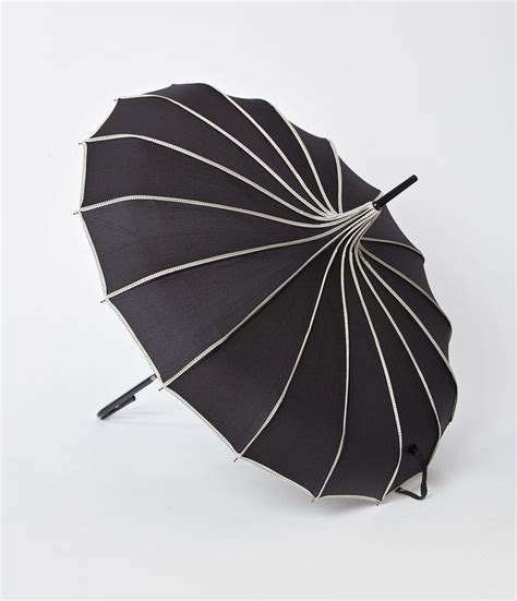 Unique Vintage Black And Polka Dot Tan Princess Pagoda Umbrella