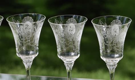Vintage Acid Etched Crystal Wine Glasses ~ Water Goblets Set Of 4 Heisey Minuet Circa 1939