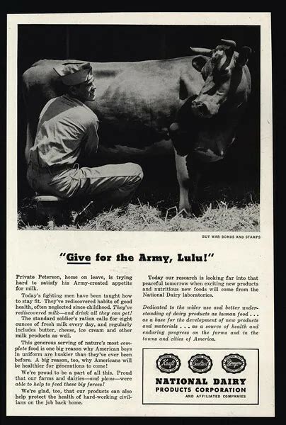 1943 National Dairy Products Corp Soldier Milking Cow Wwii Vintage