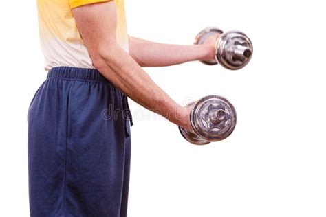 121 Heavy Man Exercising Lifting Weights Isolated Stock Photos Free