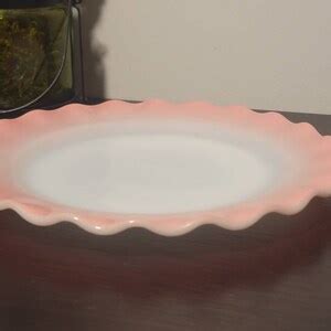 Vintage Mid Century Hazel Atlas Crinoline Pink Ruffled Edge Milk Glass
