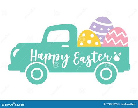 Cute Vintage Truck Carrying Easter Eggs Stock Vector Illustration Of