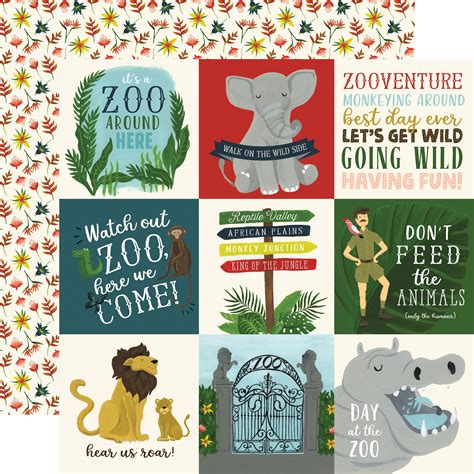 Animal Safari Double Sided Cardstock 12x12 4x4 Journaling Cards