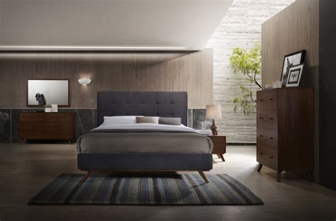 This unique combination will add the perfect blend of simple sophistication and warmth to your bedroom. Modrest Addison Mid-Century Modern Grey Fabric & Walnut ...