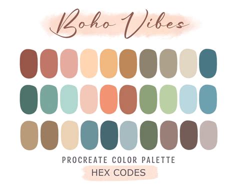 Boho Procreate Color Palette Hex Codes Procreate Swatches Etsy Canada