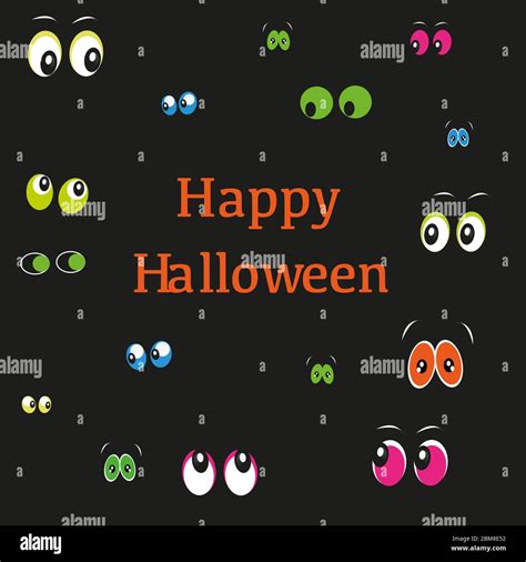 Happy Halloween Greeting Card With Colorful Glowing In The Dark Eyes