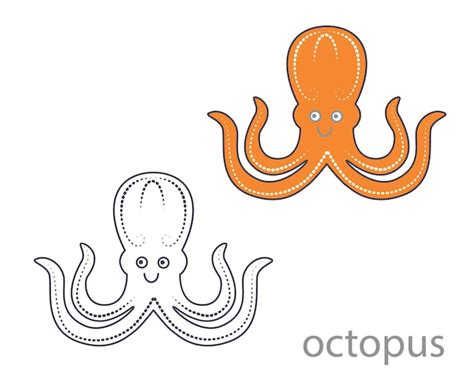 Premium Vector Set Of Colored Orange Octopus And Octopus Outline For