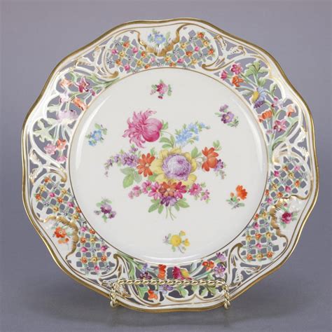 2 Antique German Pierced Hand Painted And Gilt Floral Porcelain Plates