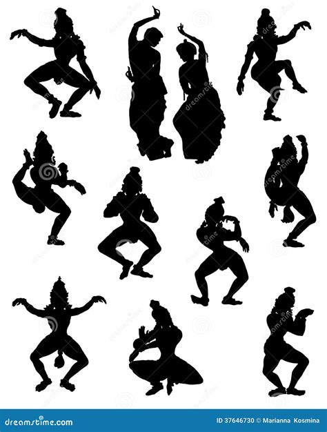 A Collection Of Silhouettes Of People In Indian Dance Poses Stock