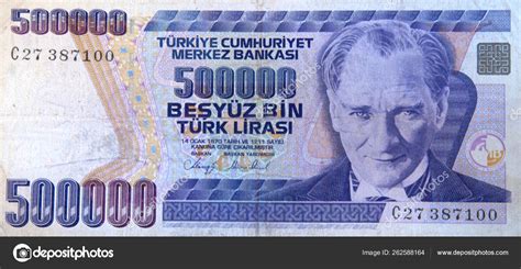 Old Turkish 500000 Lira Banknote Circa 1993 Isolated Black Background