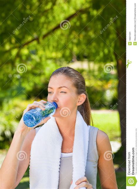 Woman Drinking Water After The Gym Stock Image Image