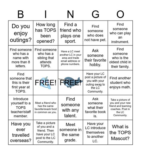 narwhal bingo let s get to know one another bingo card