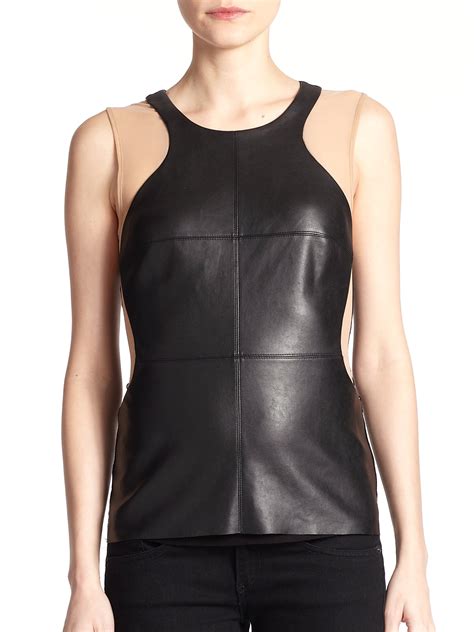 Bailey 44 Okarango Faux Leather And Knit Tank Top In Black Lyst