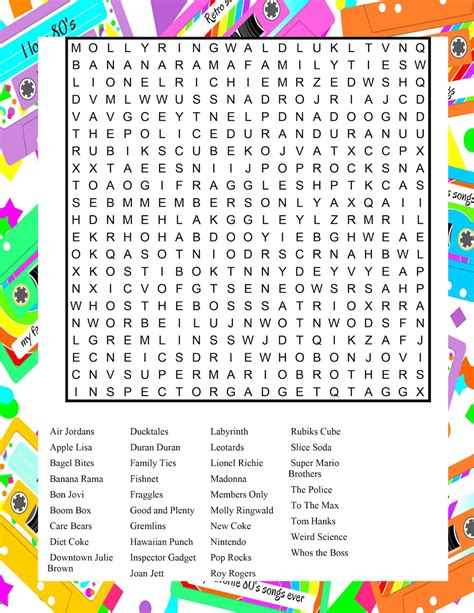 I Love The 80s Word Search Puzzles 5 Each With Solutions Etsy España